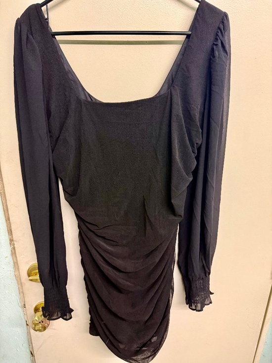 Lulus Dresses & Skirts - Lulus Black Ruched Long Mesh Sleeve Mini Dress | Sheer Sleeve Party Dress
